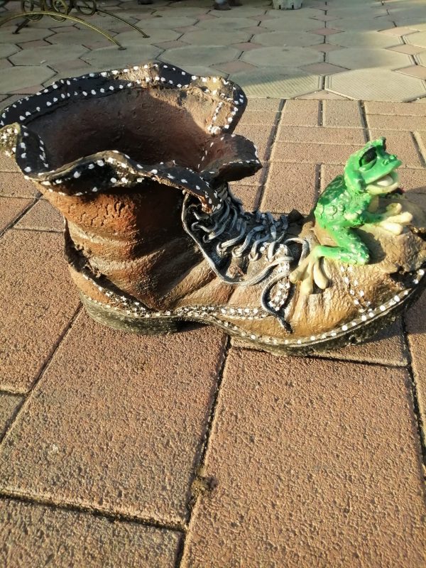 Старый ботинок с лягушкой